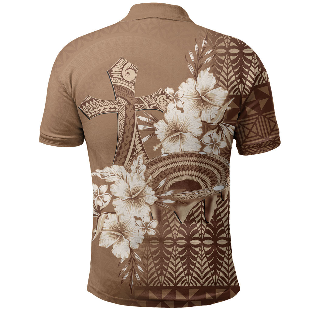 Tonga Ngatu Kupesi Brown Tapa Polo Shirt Koe Otua Mo Tonga Ko Hoku Tofia