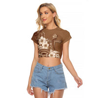 Tonga Ngatu Kupesi Brown Tapa Raglan Cropped T Shirt Koe Otua Mo Tonga Ko Hoku Tofia