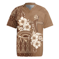 Tonga Ngatu Kupesi Brown Tapa Rugby Jersey Koe Otua Mo Tonga Ko Hoku Tofia LT7 Mocha - Polynesian Pride