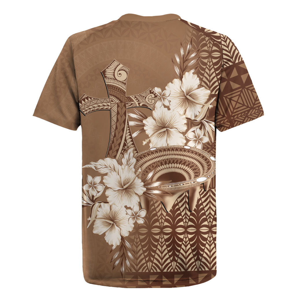 Tonga Ngatu Kupesi Brown Tapa Rugby Jersey Koe Otua Mo Tonga Ko Hoku Tofia LT7 - Polynesian Pride