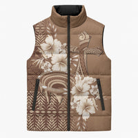 Tonga Ngatu Kupesi Brown Tapa Sleeveless Puffer Jacket Koe Otua Mo Tonga Ko Hoku Tofia LT7 Unisex Mocha - Polynesian Pride