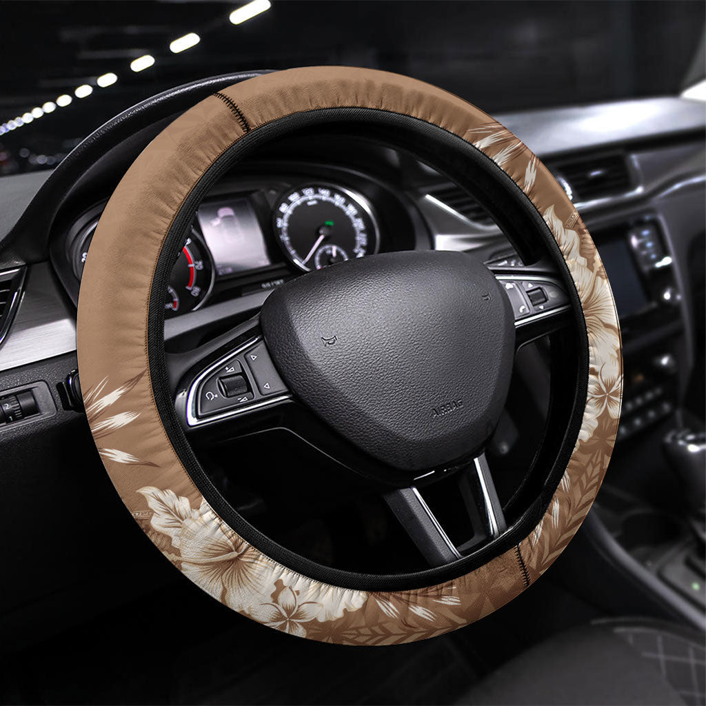 Tonga Ngatu Kupesi Brown Tapa Steering Wheel Cover Koe Otua Mo Tonga Ko Hoku Tofia LT7 Universal Fit Mocha - Polynesian Pride