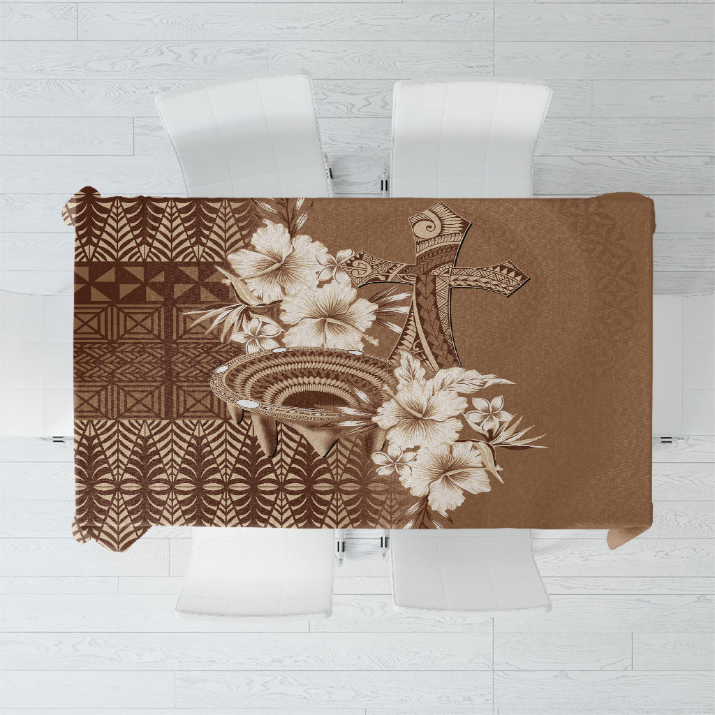 Tonga Ngatu Kupesi Brown Tapa Tablecloth Koe Otua Mo Tonga Ko Hoku Tofia