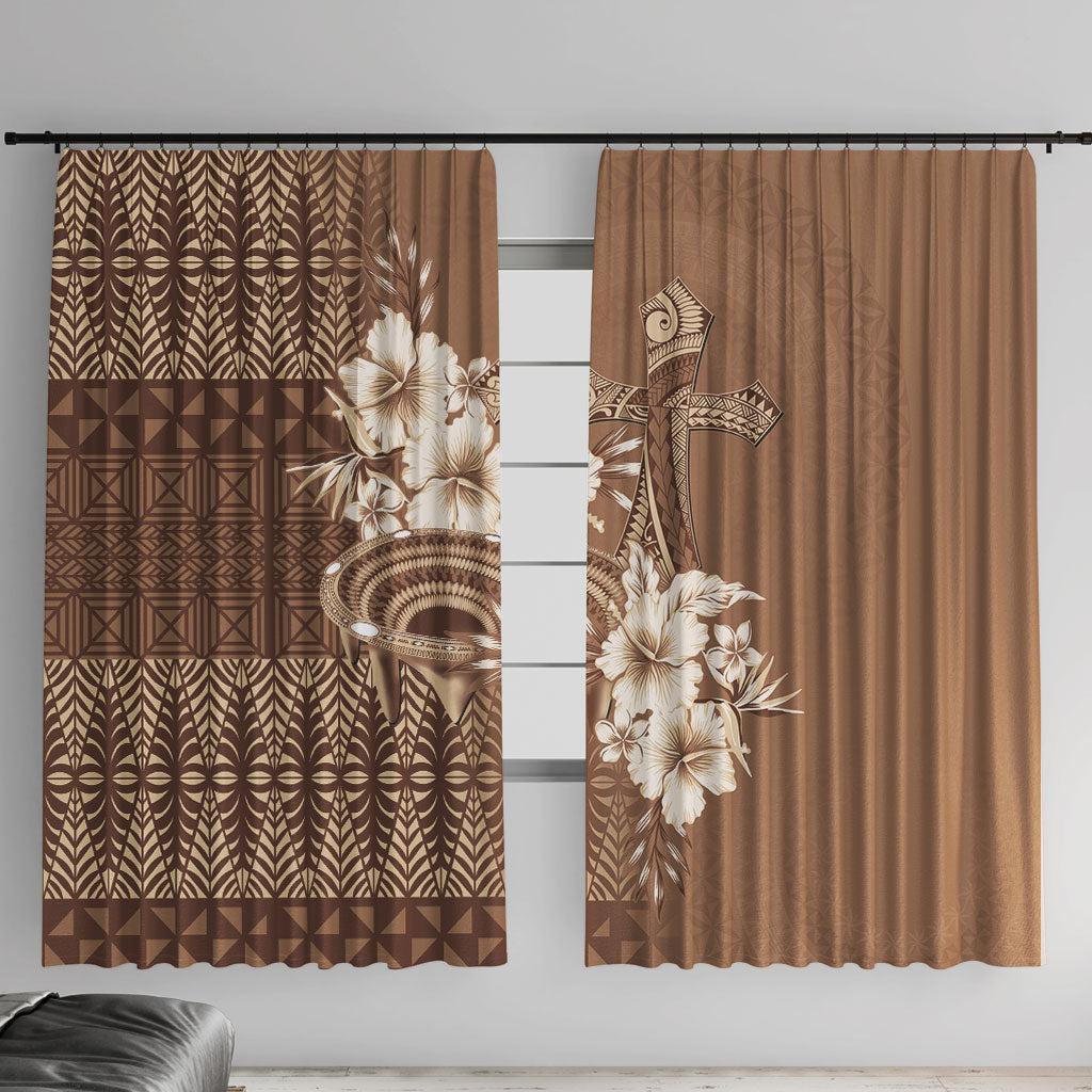 Tonga Ngatu Kupesi Brown Tapa Window Curtain Koe Otua Mo Tonga Ko Hoku Tofia