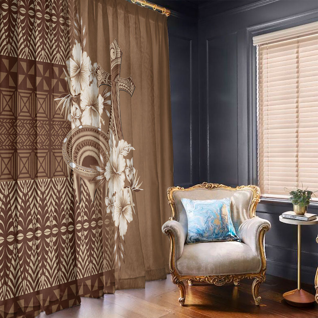 Tonga Ngatu Kupesi Brown Tapa Window Curtain Koe Otua Mo Tonga Ko Hoku Tofia