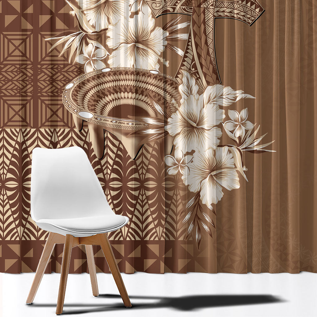 Tonga Ngatu Kupesi Brown Tapa Window Curtain Koe Otua Mo Tonga Ko Hoku Tofia