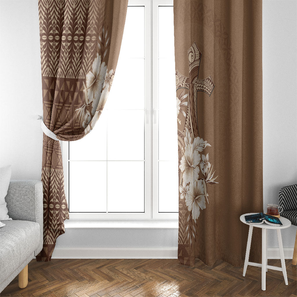 Tonga Ngatu Kupesi Brown Tapa Window Curtain Koe Otua Mo Tonga Ko Hoku Tofia