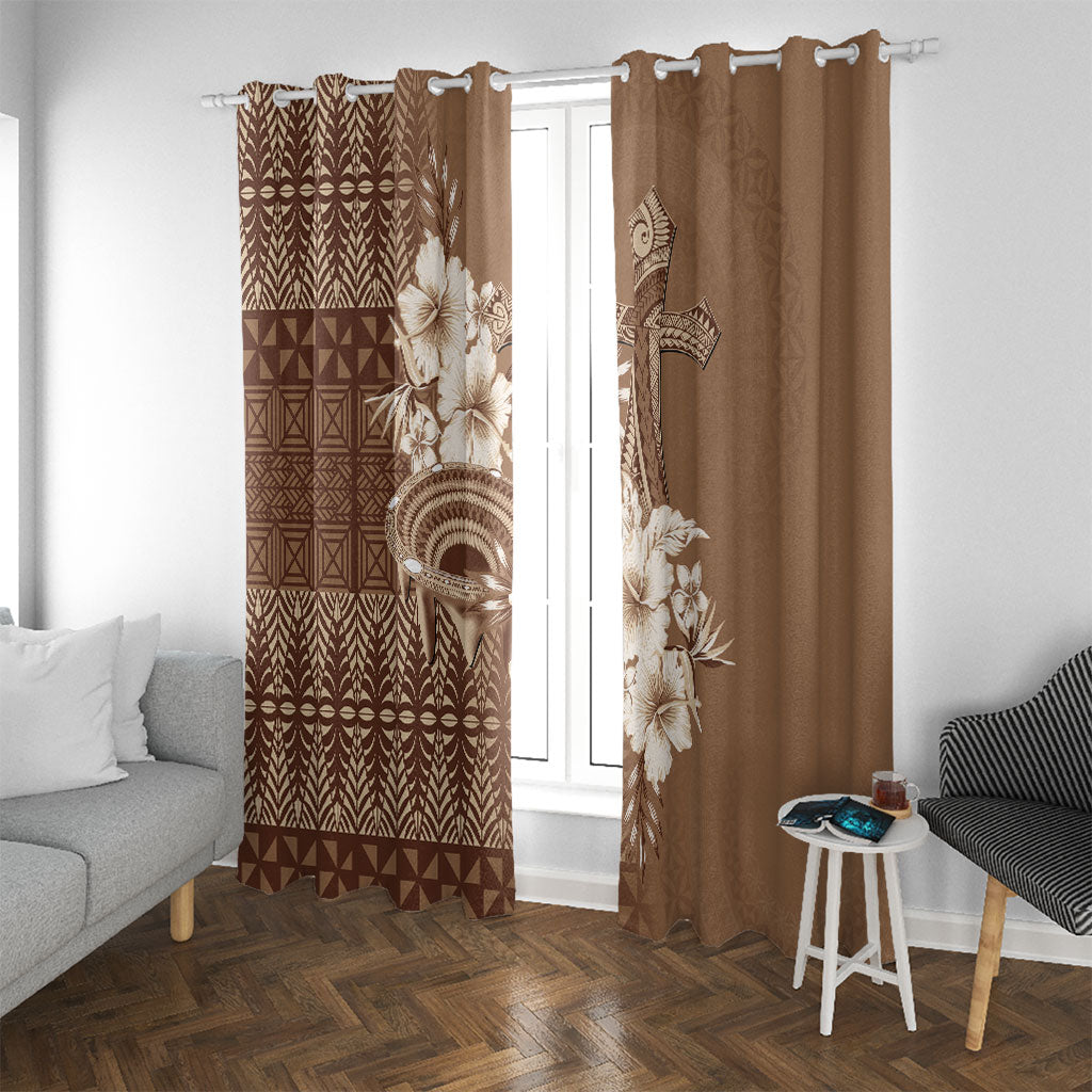 Tonga Ngatu Kupesi Brown Tapa Window Curtain Koe Otua Mo Tonga Ko Hoku Tofia