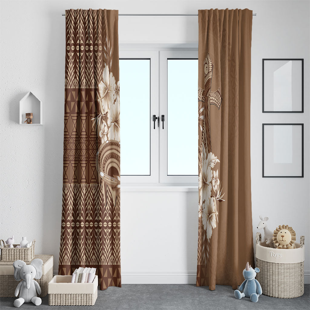 Tonga Ngatu Kupesi Brown Tapa Window Curtain Koe Otua Mo Tonga Ko Hoku Tofia