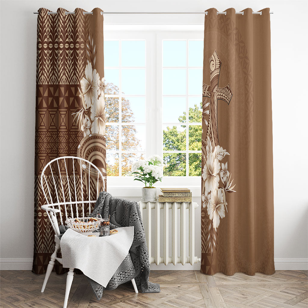 Tonga Ngatu Kupesi Brown Tapa Window Curtain Koe Otua Mo Tonga Ko Hoku Tofia