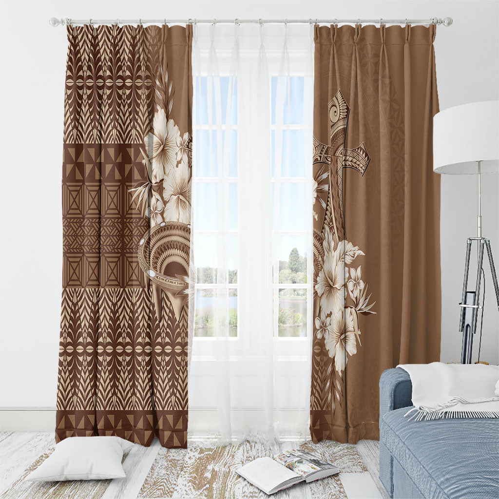 Tonga Ngatu Kupesi Brown Tapa Window Curtain Koe Otua Mo Tonga Ko Hoku Tofia