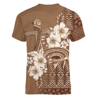 Tonga Ngatu Kupesi Brown Tapa Women V-Neck T-Shirt Koe Otua Mo Tonga Ko Hoku Tofia