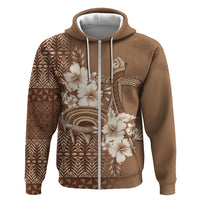 Tonga Ngatu Kupesi Brown Tapa Zip Hoodie Koe Otua Mo Tonga Ko Hoku Tofia LT7 Zip Hoodie Mocha - Polynesian Pride