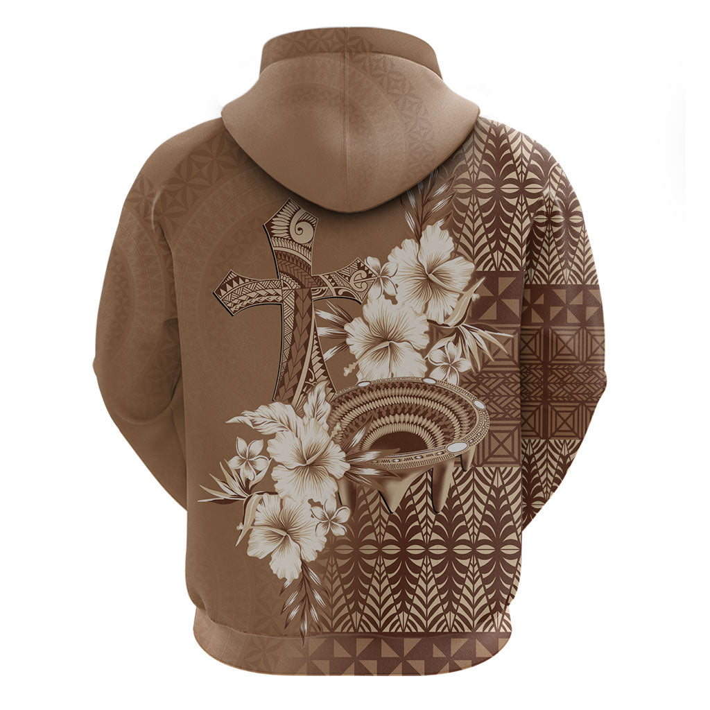 Tonga Ngatu Kupesi Brown Tapa Zip Hoodie Koe Otua Mo Tonga Ko Hoku Tofia LT7 - Polynesian Pride