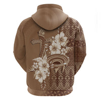 Tonga Ngatu Kupesi Brown Tapa Zip Hoodie Koe Otua Mo Tonga Ko Hoku Tofia LT7 - Polynesian Pride