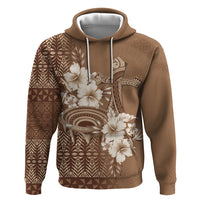 Tonga Ngatu Kupesi Brown Tapa Zip Hoodie Koe Otua Mo Tonga Ko Hoku Tofia LT7 Pullover Hoodie Mocha - Polynesian Pride