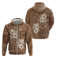 Tonga Ngatu Kupesi Brown Tapa Zip Hoodie Koe Otua Mo Tonga Ko Hoku Tofia LT7 - Polynesian Pride