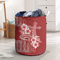 Tonga Ngatu Kupesi Royal Red Laundry Basket Koe Otua Mo Tonga Ko Hoku Tofia LT7 Red - Polynesian Pride