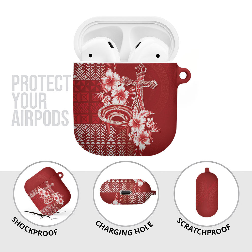 Tonga Ngatu Kupesi Royal Red AirPods Case Koe Otua Mo Tonga Ko Hoku Tofia LT7 - Polynesian Pride