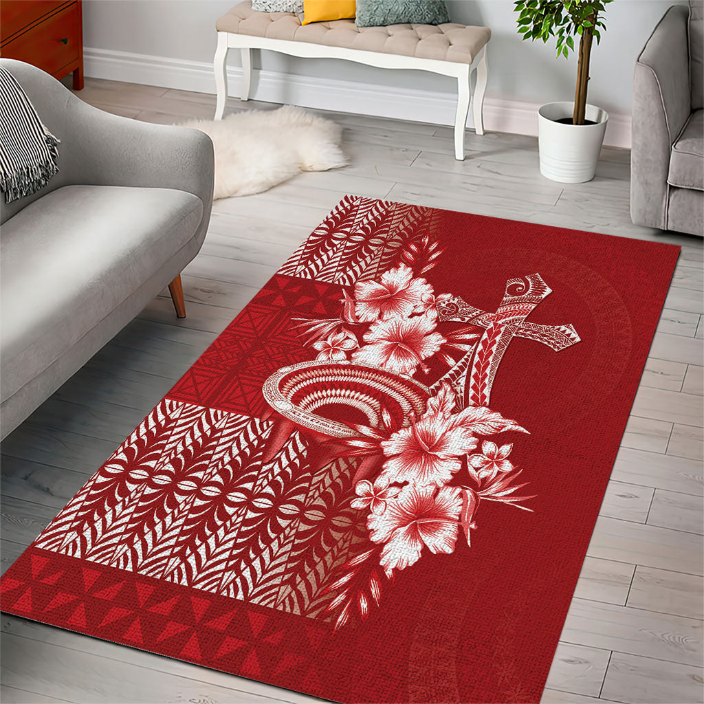 Tonga Ngatu Kupesi Royal Red Area Rug Koe Otua Mo Tonga Ko Hoku Tofia LT7 - Polynesian Pride