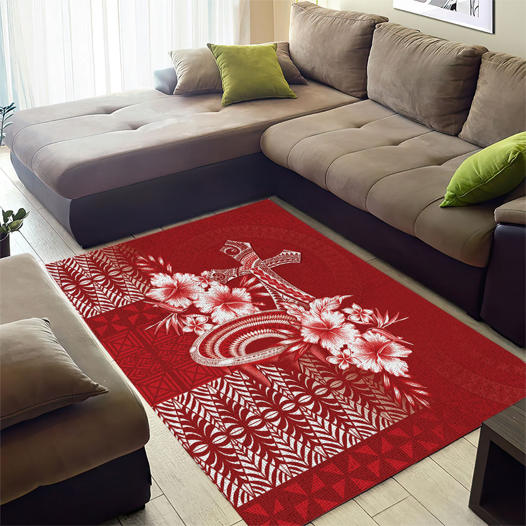 Tonga Ngatu Kupesi Royal Red Area Rug Koe Otua Mo Tonga Ko Hoku Tofia LT7 - Polynesian Pride