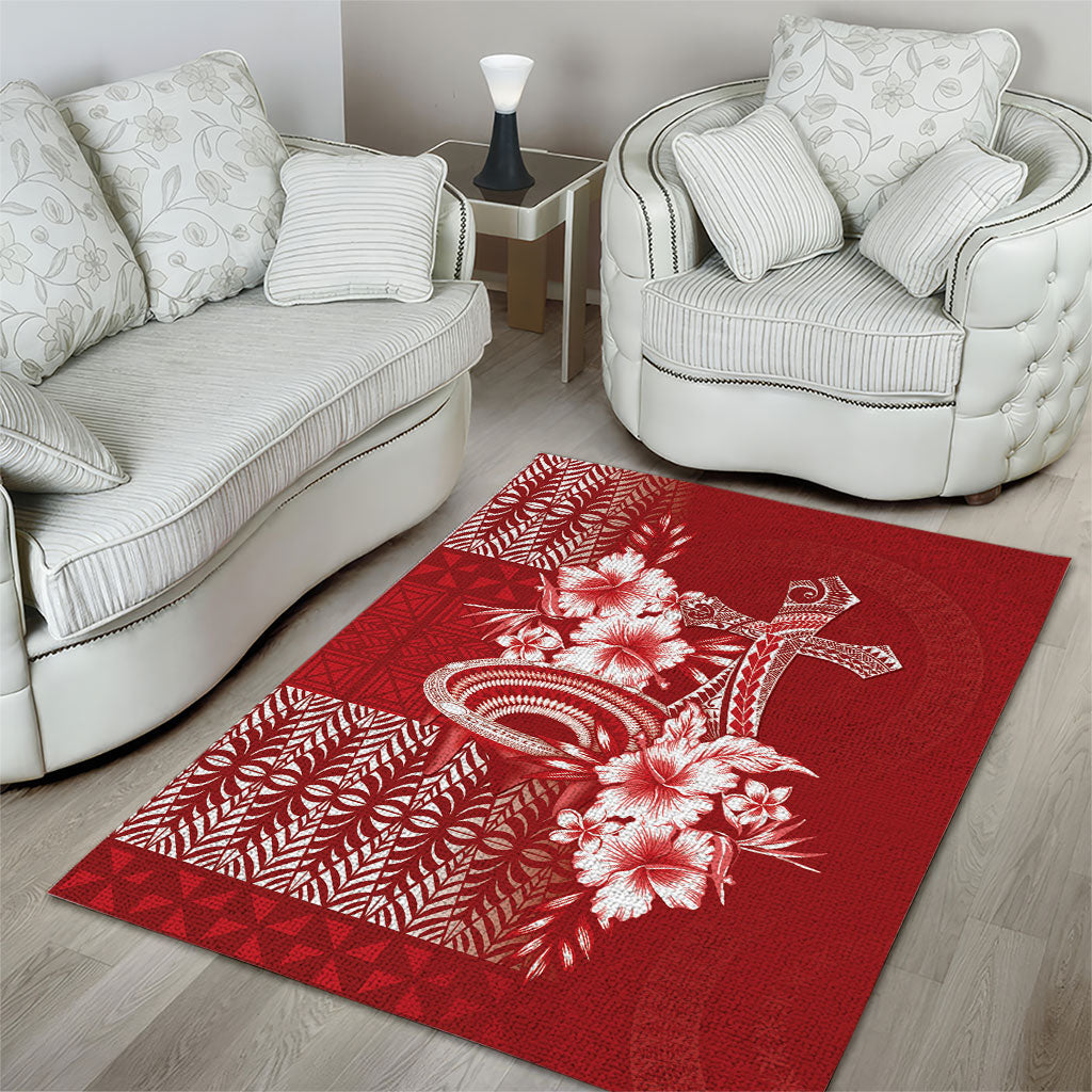 Tonga Ngatu Kupesi Royal Red Area Rug Koe Otua Mo Tonga Ko Hoku Tofia LT7 - Polynesian Pride
