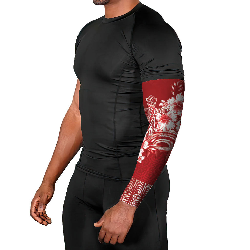 Tonga Ngatu Kupesi Royal Red Arm Sleeves Koe Otua Mo Tonga Ko Hoku Tofia LT7 - Polynesian Pride
