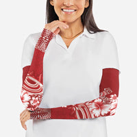 Tonga Ngatu Kupesi Royal Red Arm Sleeves Koe Otua Mo Tonga Ko Hoku Tofia LT7 - Polynesian Pride