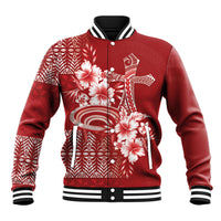 Tonga Ngatu Kupesi Royal Red Baseball Jacket Koe Otua Mo Tonga Ko Hoku Tofia LT7 Unisex Red - Polynesian Pride