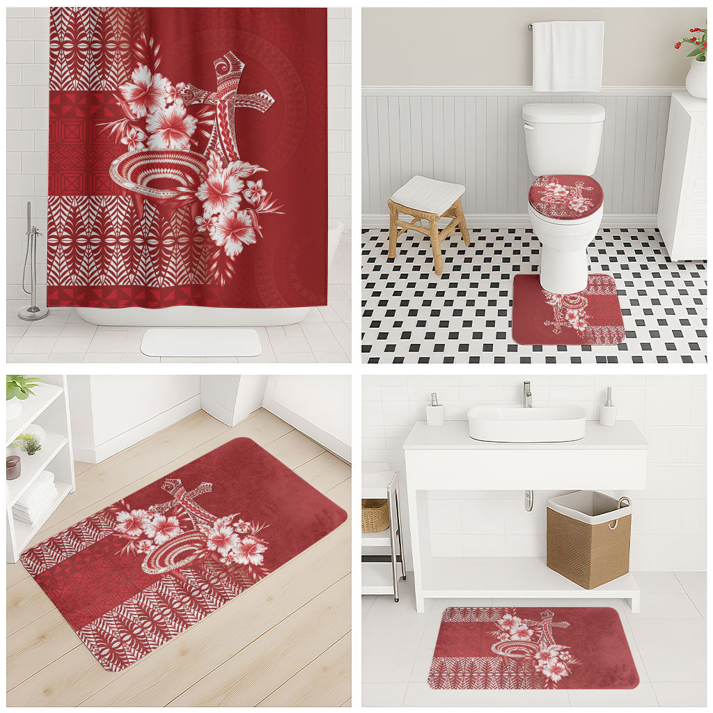 Tonga Ngatu Kupesi Royal Red Bathroom Set Koe Otua Mo Tonga Ko Hoku Tofia LT7 - Polynesian Pride