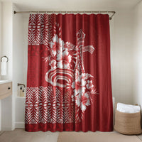 Tonga Ngatu Kupesi Royal Red Bathroom Set Koe Otua Mo Tonga Ko Hoku Tofia LT7 Shower Curtain Only Red - Polynesian Pride