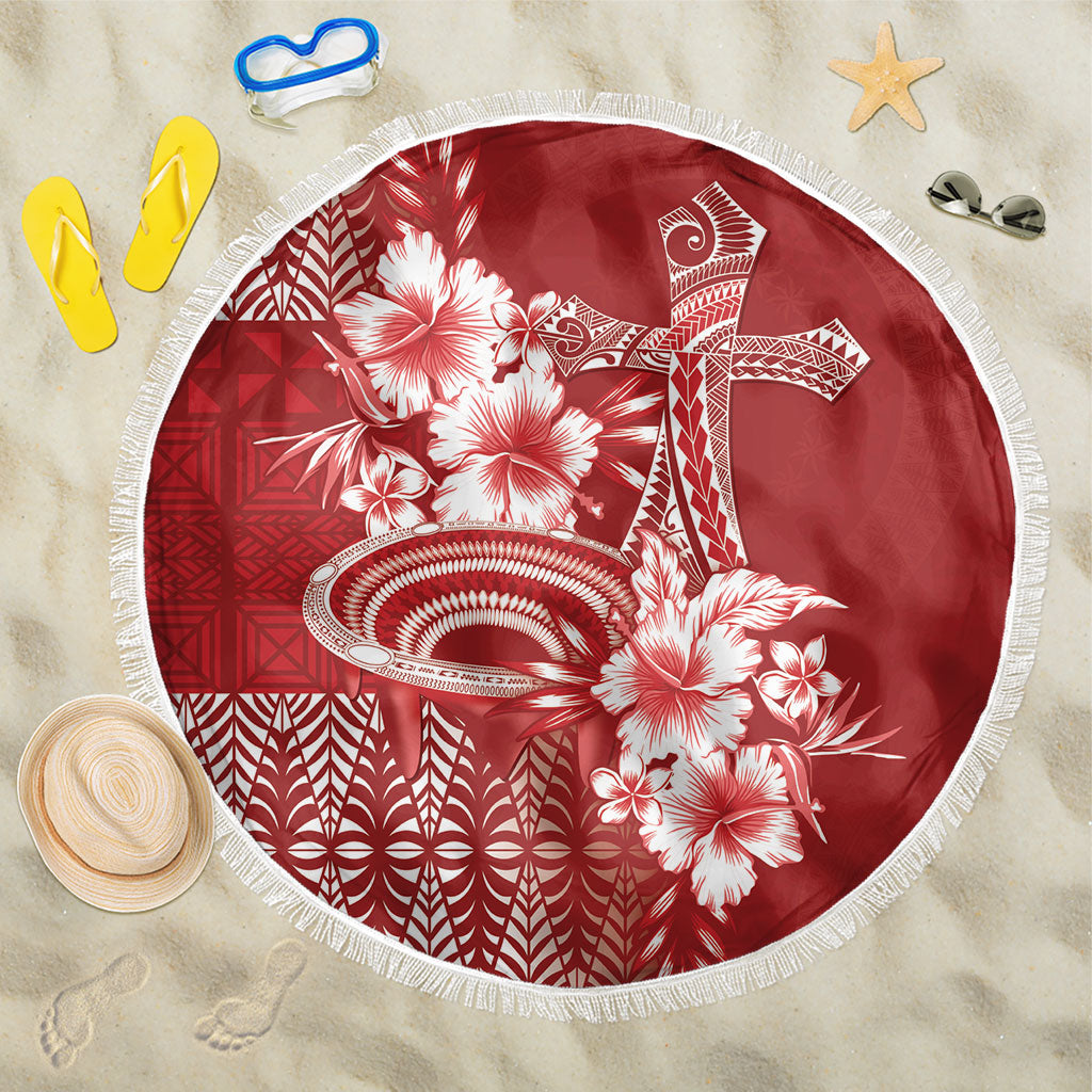 Tonga Ngatu Kupesi Royal Red Beach Blanket Koe Otua Mo Tonga Ko Hoku Tofia LT7 One Size 150cm Red - Polynesian Pride