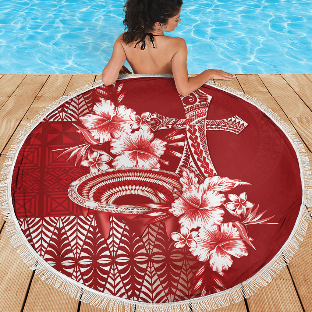 Tonga Ngatu Kupesi Royal Red Beach Blanket Koe Otua Mo Tonga Ko Hoku Tofia LT7 - Polynesian Pride