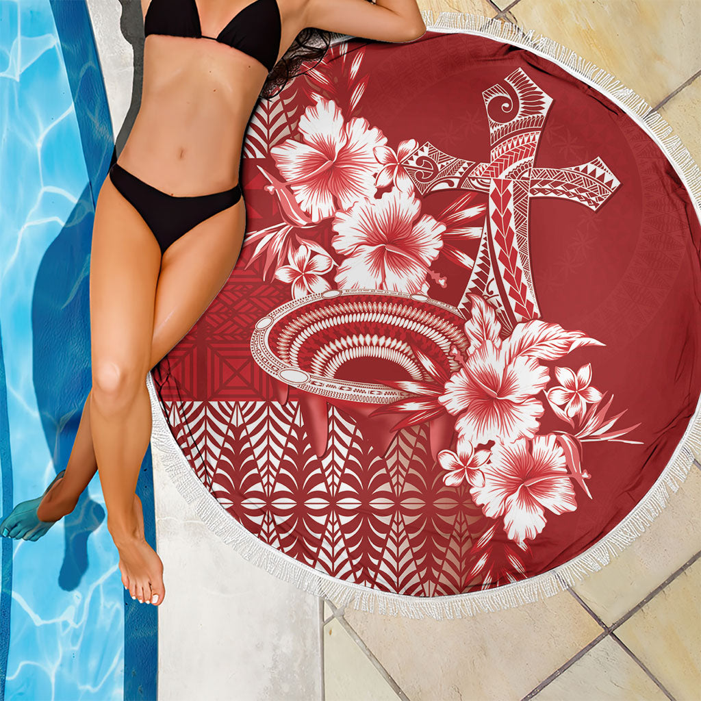 Tonga Ngatu Kupesi Royal Red Beach Blanket Koe Otua Mo Tonga Ko Hoku Tofia LT7 - Polynesian Pride