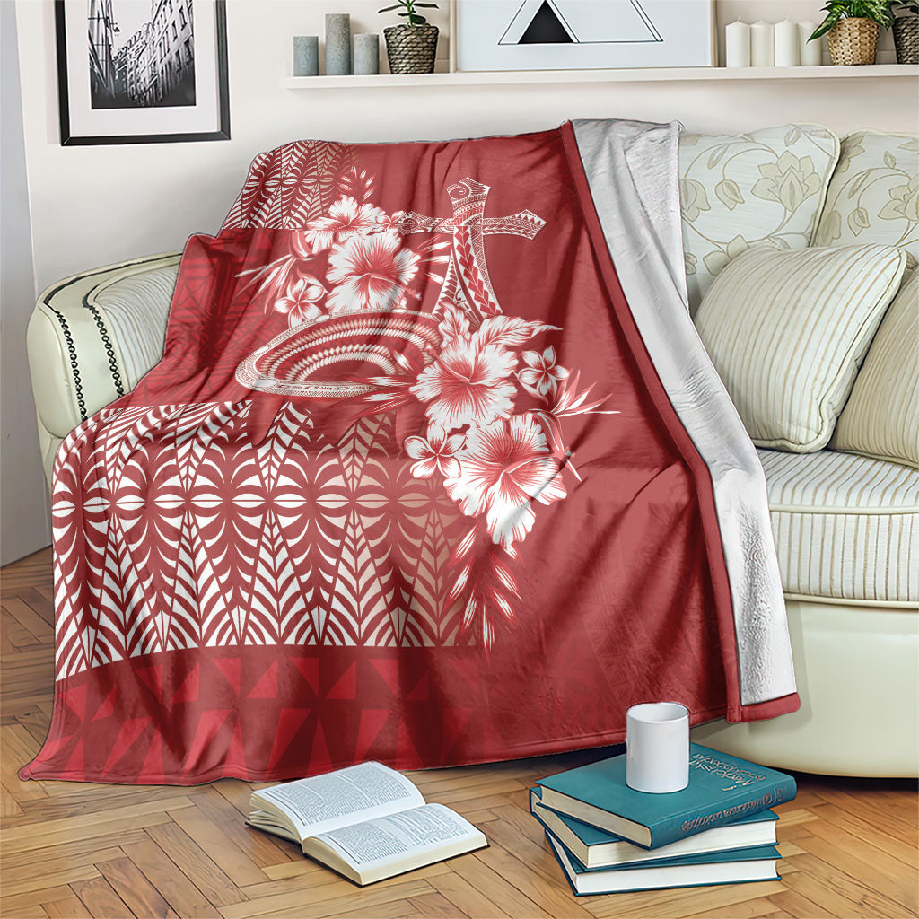 Tonga Ngatu Kupesi Royal Red Blanket Koe Otua Mo Tonga Ko Hoku Tofia LT7 Red - Polynesian Pride