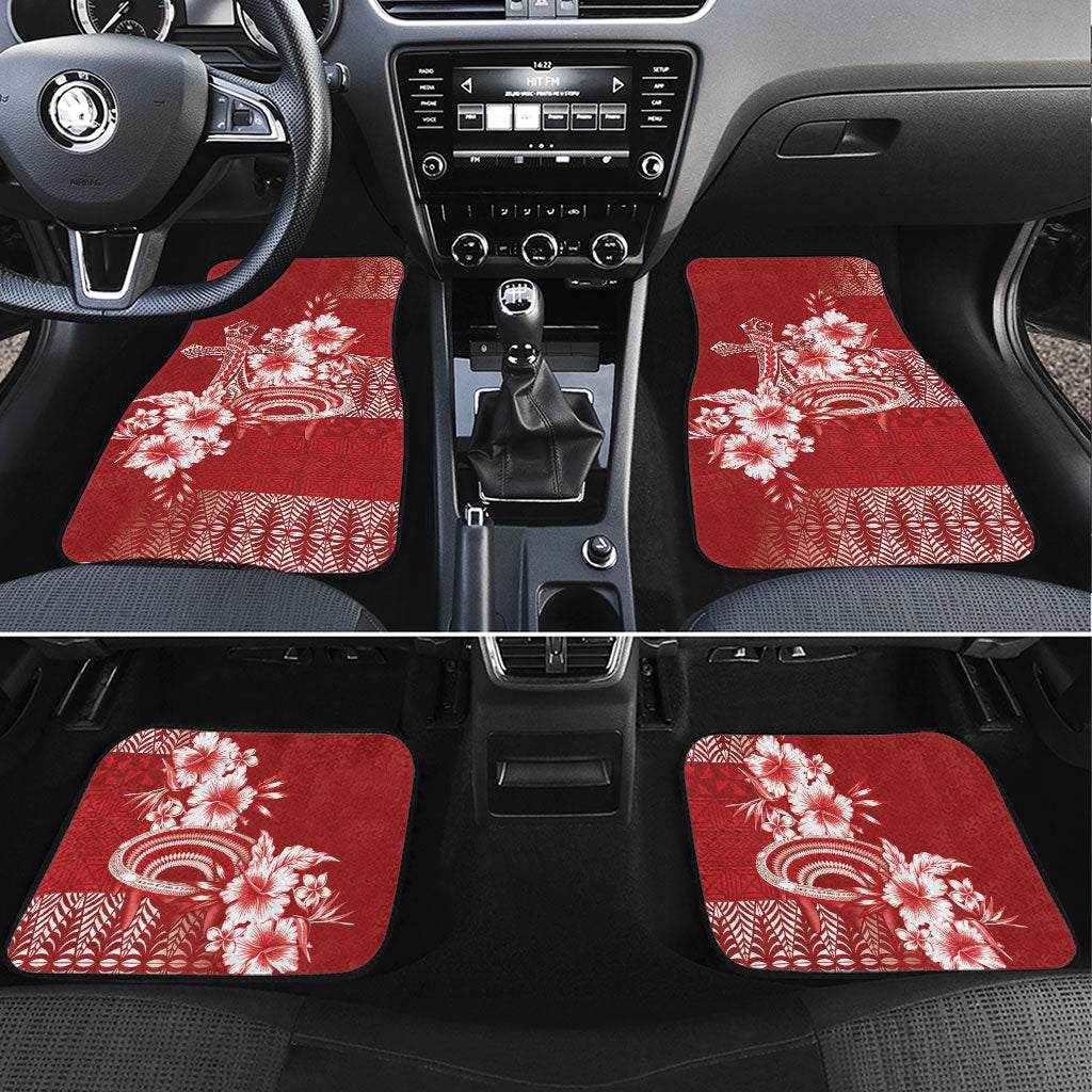Tonga Ngatu Kupesi Royal Red Car Mats Koe Otua Mo Tonga Ko Hoku Tofia LT7 Set 4pcs Red - Polynesian Pride