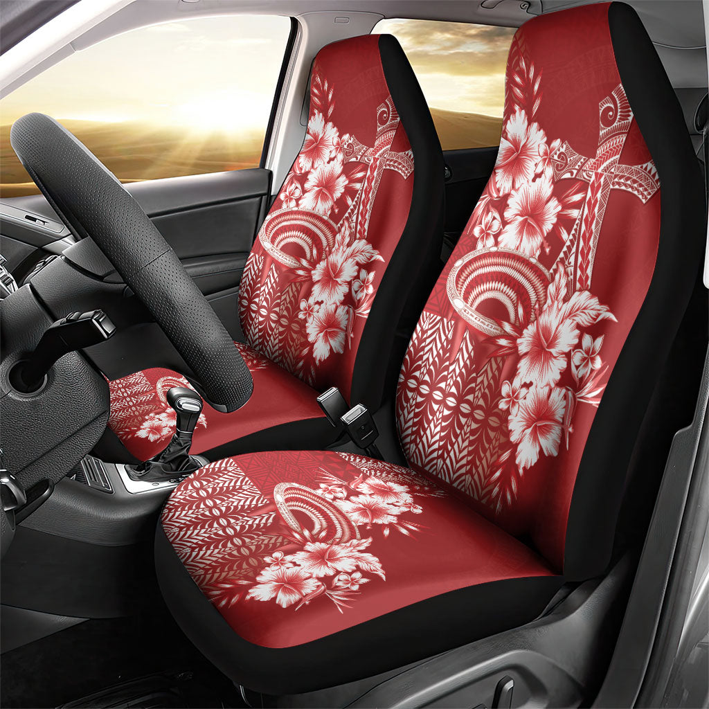 Tonga Ngatu Kupesi Royal Red Car Seat Cover Koe Otua Mo Tonga Ko Hoku Tofia LT7 - Polynesian Pride