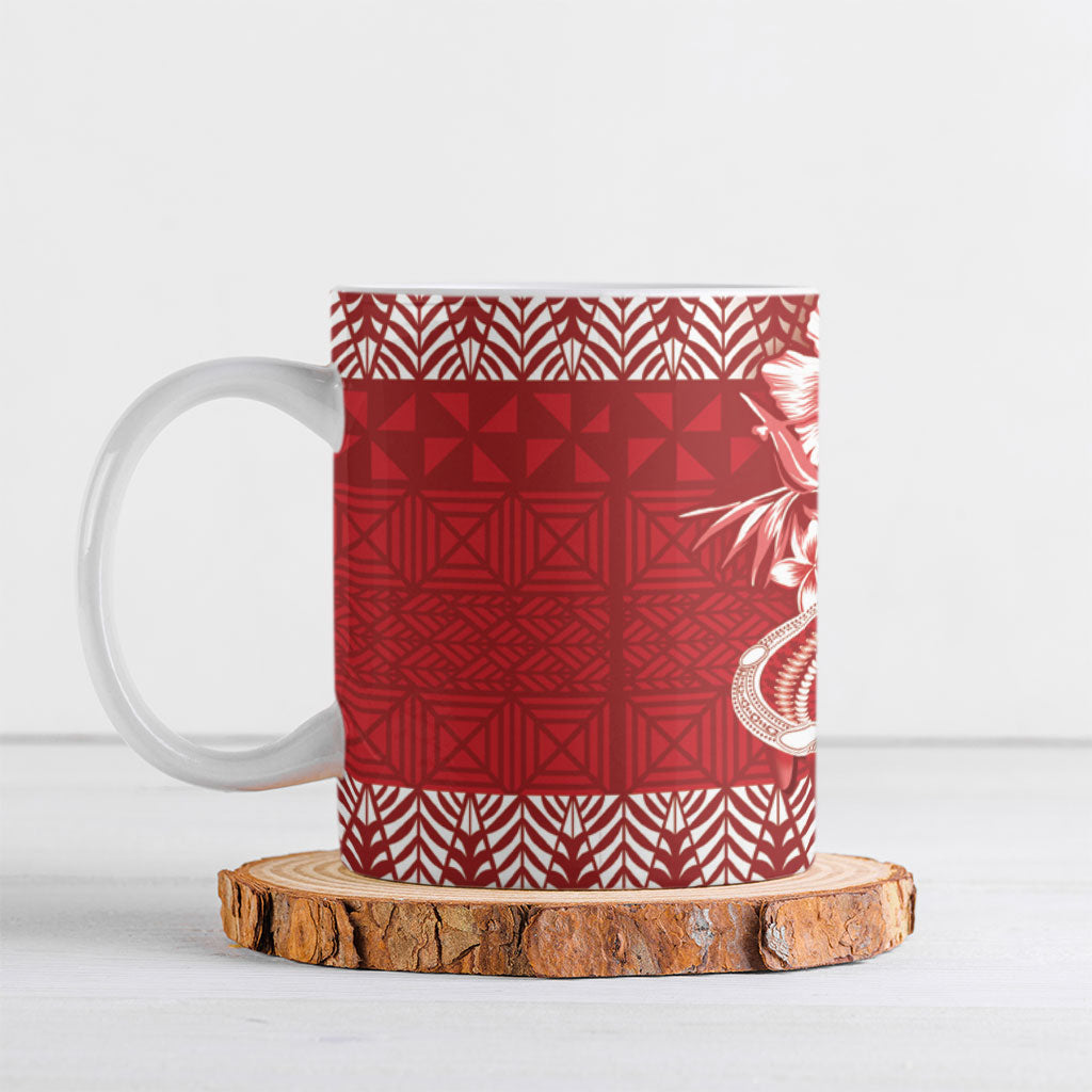 Tonga Ngatu Kupesi Royal Red Ceramic Mug Koe Otua Mo Tonga Ko Hoku Tofia LT7 Red - Polynesian Pride