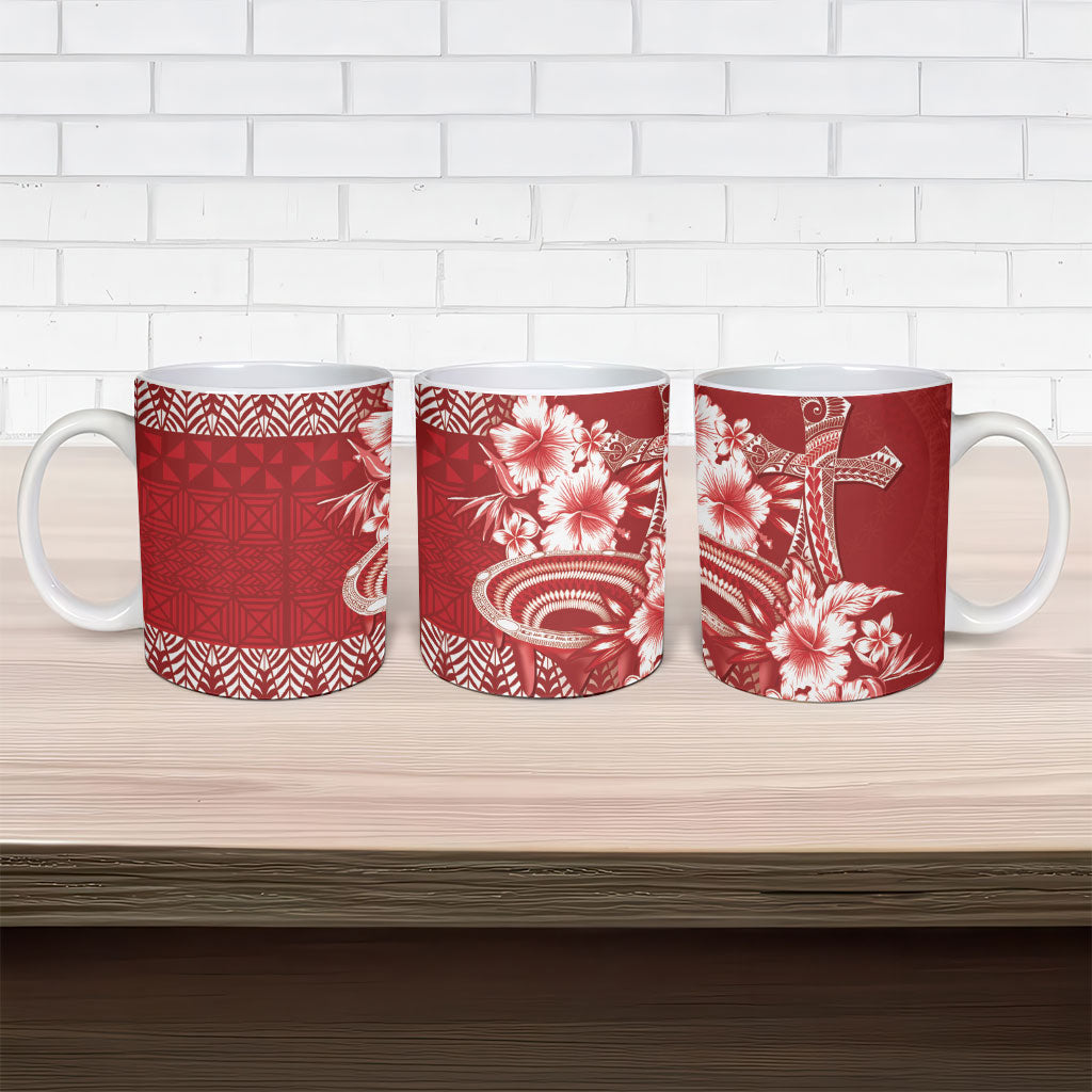 Tonga Ngatu Kupesi Royal Red Ceramic Mug Koe Otua Mo Tonga Ko Hoku Tofia LT7 - Polynesian Pride