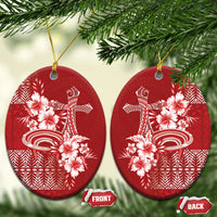 Tonga Ngatu Kupesi Royal Red Ceramic Ornament Koe Otua Mo Tonga Ko Hoku Tofia LT7 Oval Red - Polynesian Pride
