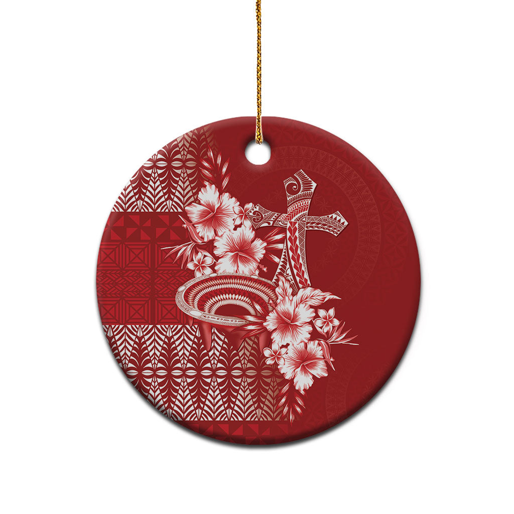 Tonga Ngatu Kupesi Royal Red Ceramic Ornament Koe Otua Mo Tonga Ko Hoku Tofia LT7 - Polynesian Pride