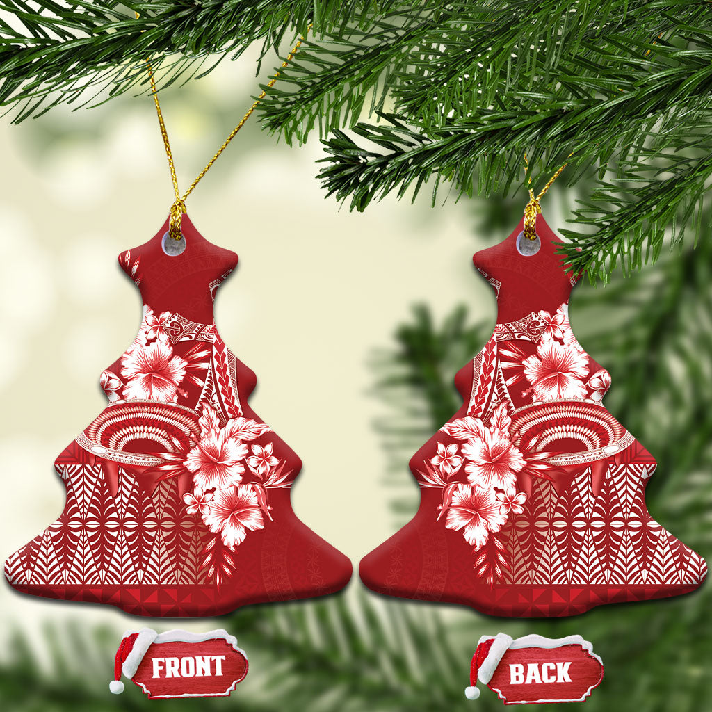 Tonga Ngatu Kupesi Royal Red Ceramic Ornament Koe Otua Mo Tonga Ko Hoku Tofia LT7 Christmas Tree Red - Polynesian Pride