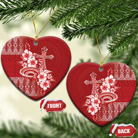 Tonga Ngatu Kupesi Royal Red Ceramic Ornament Koe Otua Mo Tonga Ko Hoku Tofia LT7 Heart Red - Polynesian Pride