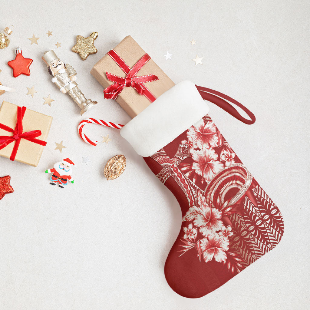 Tonga Ngatu Kupesi Royal Red Christmas Stocking Koe Otua Mo Tonga Ko Hoku Tofia
