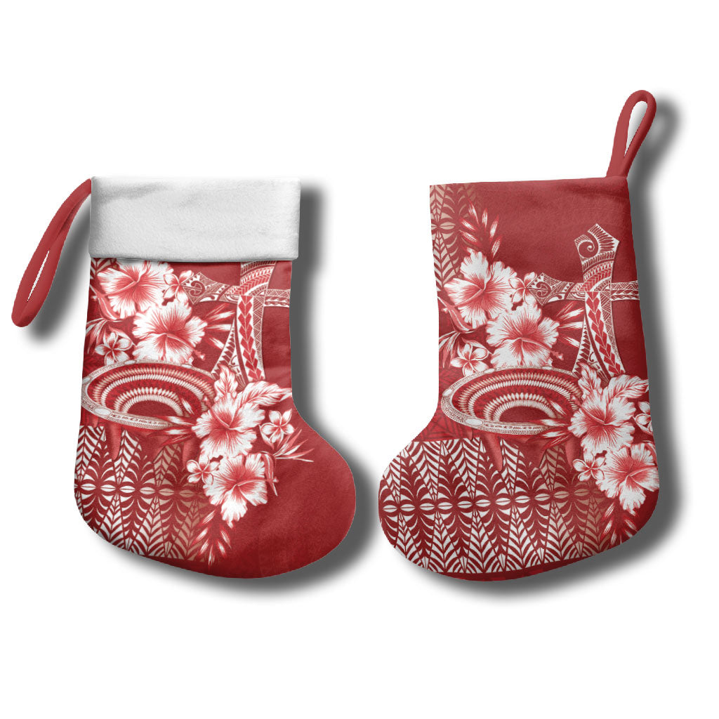 Tonga Ngatu Kupesi Royal Red Christmas Stocking Koe Otua Mo Tonga Ko Hoku Tofia