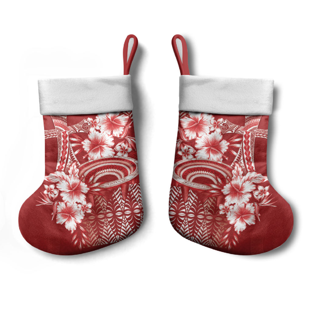 Tonga Ngatu Kupesi Royal Red Christmas Stocking Koe Otua Mo Tonga Ko Hoku Tofia