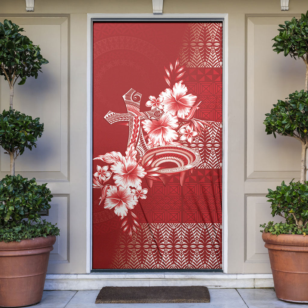Tonga Ngatu Kupesi Royal Red Door Cover Koe Otua Mo Tonga Ko Hoku Tofia