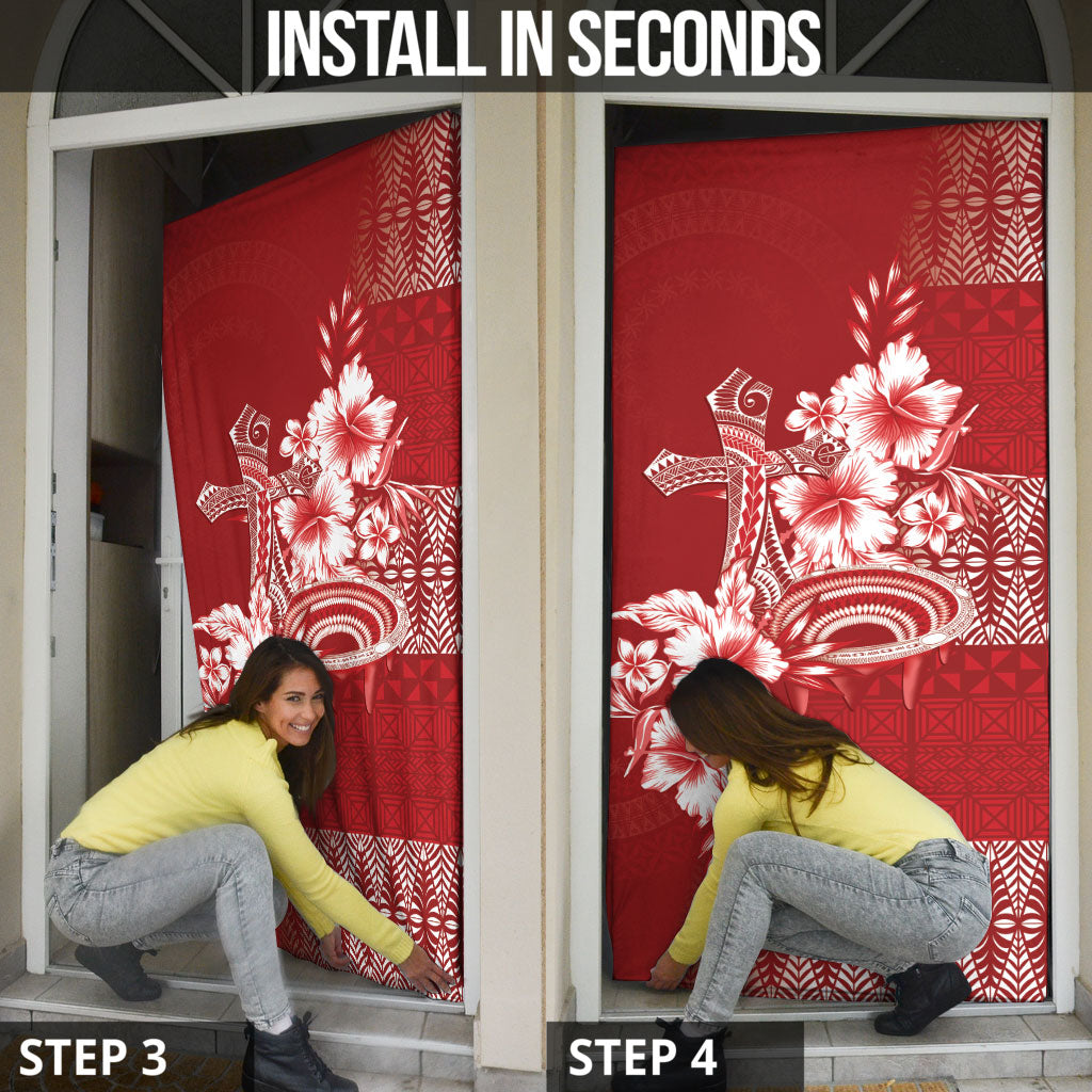 Tonga Ngatu Kupesi Royal Red Door Cover Koe Otua Mo Tonga Ko Hoku Tofia