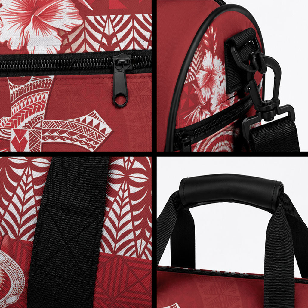 Tonga Ngatu Kupesi Royal Red Duffle Bag Koe Otua Mo Tonga Ko Hoku Tofia LT7 - Polynesian Pride