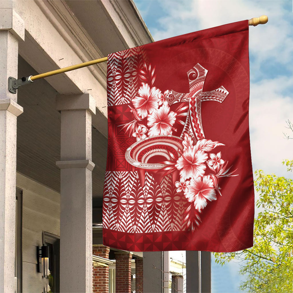 Tonga Ngatu Kupesi Royal Red Garden Flag Koe Otua Mo Tonga Ko Hoku Tofia